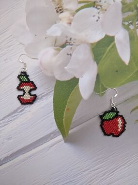 Handmade Red Apple Seed Bead Earrings - Pair